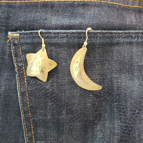 Jewelry - Vintage Boho Sun & Moon Brass Earring Set